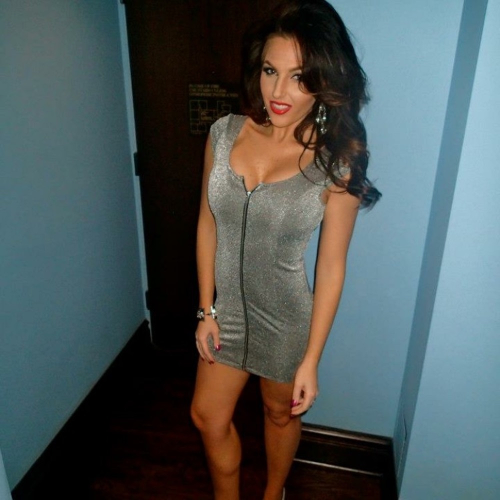 Metallic zip up mini dress